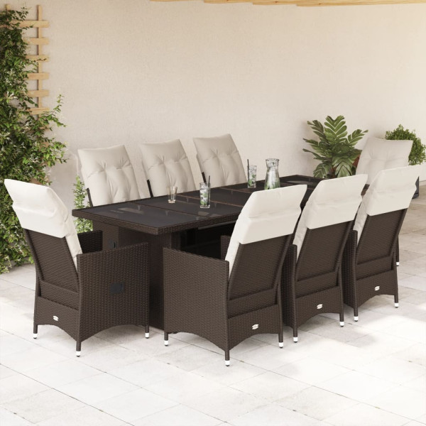 Conjunto de mesa e cadeiras de jardim 9 peças e almofadas rattan PE marrom D