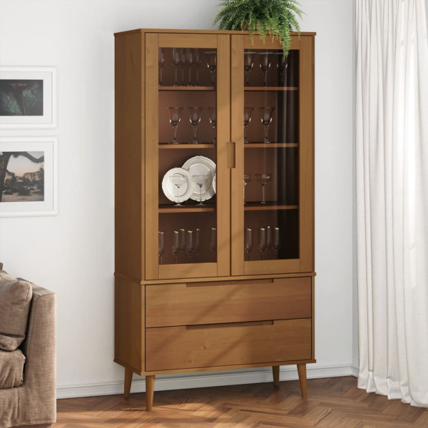 Mueble vitrina MOLDE madera maciza de pino marrón 90x35x175 cm D