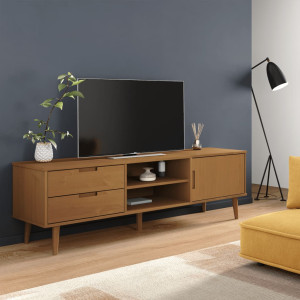 Mueble de TV MOLDE madera maciza de pino marrón 158x40x49 cm D
