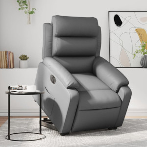 Sillón reclinable elevable eléctrico de cuero sintético gris D