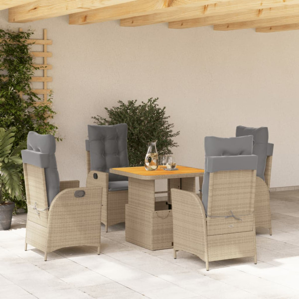 Set comedor de jardín 5 pzas con cojines ratán sintético beige D