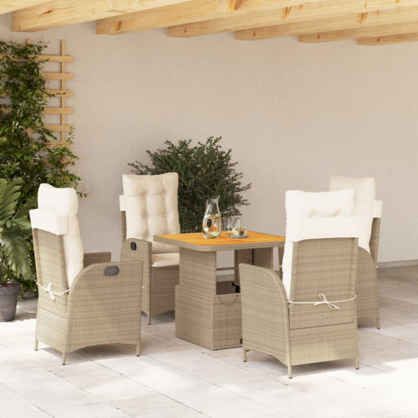 Set comedor de jardín 5 pzas con cojines ratán sintético beige D