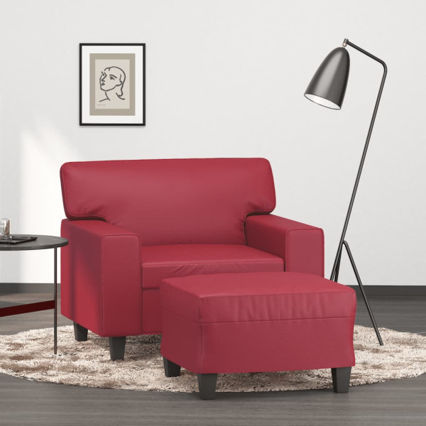 Sillón con taburete cuero sintético rojo tinto 60 cm D