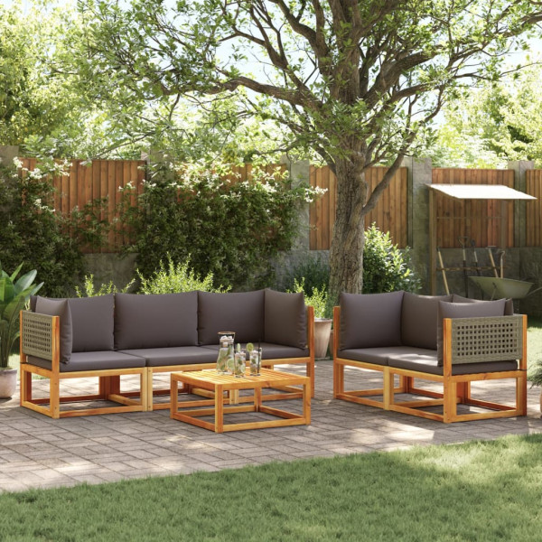 Set de sofás de jardín con cojines 6 pzas madera maciza acacia D