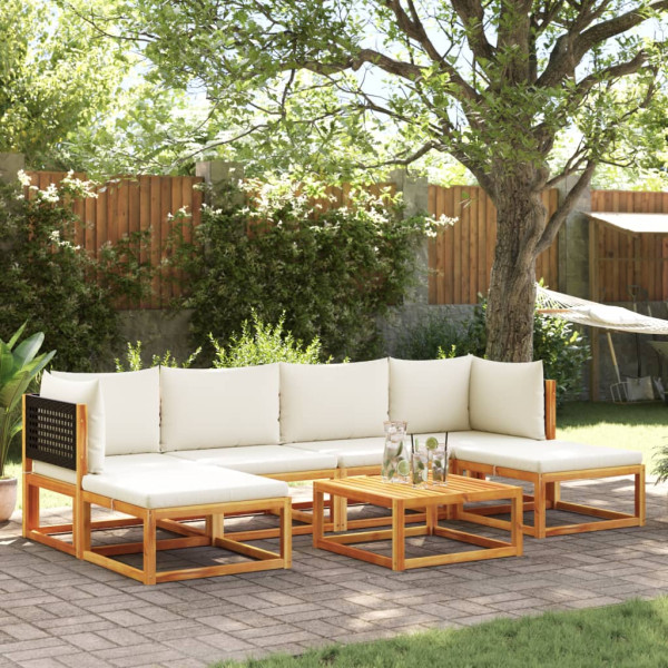 Set de sofás de jardín con cojines 7 pzas madera maciza acacia D