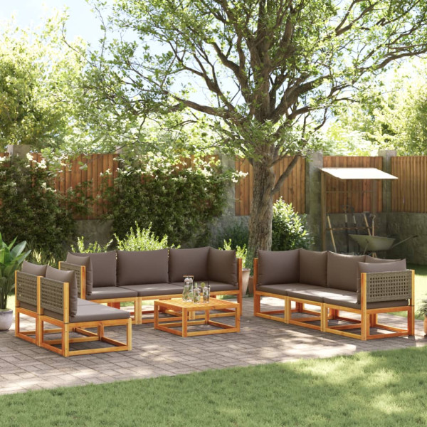 Set de sofás de jardín con cojines 9 pzas madera maciza acacia D