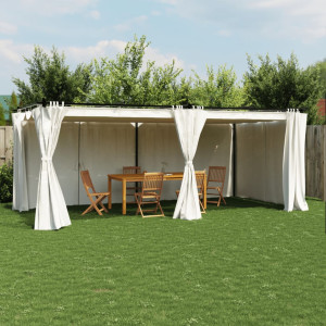 Gazebo com cortinas de aço creme 6x3 m D