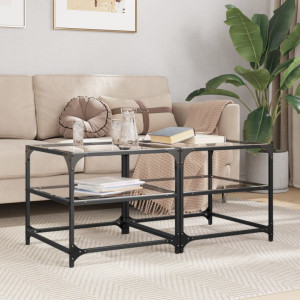 Superfície de vidro da mesa de centro 2 peças aço 50x50x45 cm D