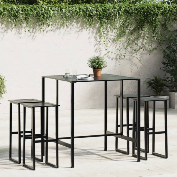 Conjunto de mesa alta e bancos de jardim 5 peças de aço preto D