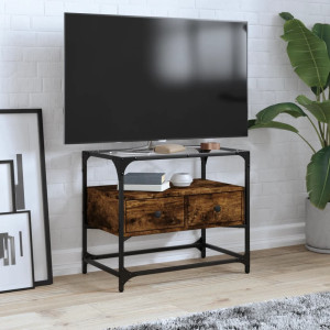 Mueble TV cristal y madera ingeniería roble ahumado 60x35x51 cm D