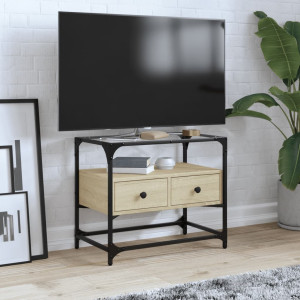 Mueble TV cristal y madera ingeniería roble Sonoma 60x35x51 cm D