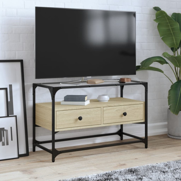 Mueble TV cristal y madera ingeniería roble Sonoma 80x35x51 cm D