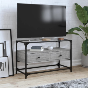 Mueble TV cristal y madera ingeniería gris Sonoma 80x35x51 cm D