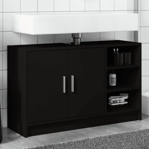 Armario de lavabo madera de ingeniería negro 90x29x55 cm D