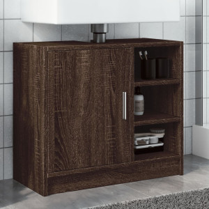 Armario de lavabo madera ingeniería marrón roble 63x29x55 cm D