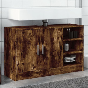 Armario de lavabo madera ingeniería roble ahumado 90x29x55 cm D