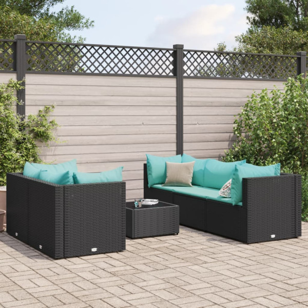 Set muebles de jardín 6 piezas y cojines ratán sintético negro D