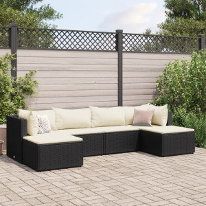 Set muebles de jardín 6 piezas y cojines ratán sintético negro D