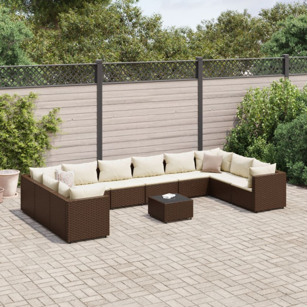 Conjunto de móveis de jardim 11 pcs marrom almofadas de rattan sintético D