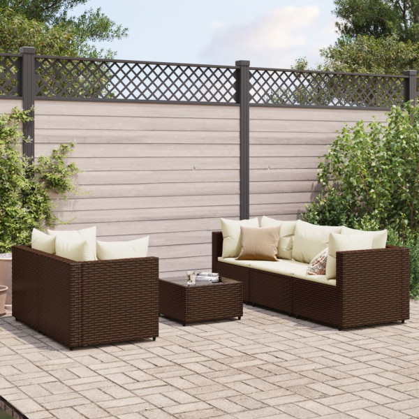 Conjunto de móveis de jardim 6 peças e almofadas de rattan marrom D