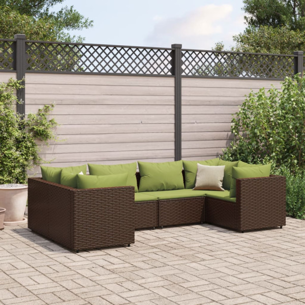 Conjunto de móveis de jardim 6 peças e almofadas de rattan marrom D