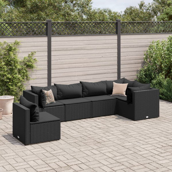 Set muebles de jardín 6 piezas y cojines ratán sintético negro D