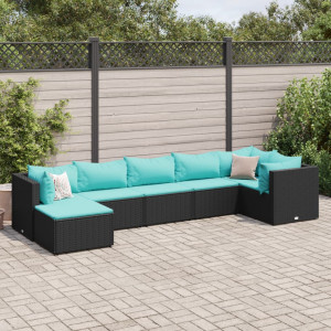 Set de muebles de jardín y cojines 7 pzas ratán sintético negro D