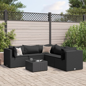 Set muebles de jardín 6 piezas y cojines ratán sintético negro D