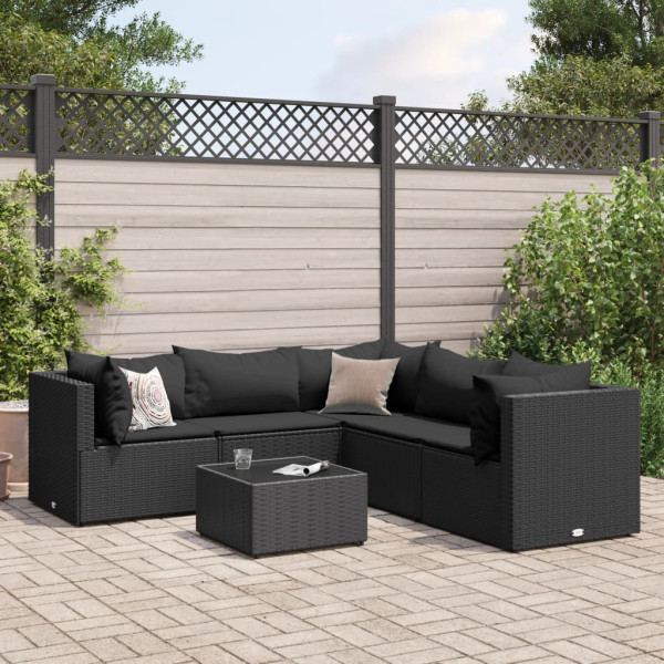 Conjunto de móveis de jardim 6 peças e almofadas de rattan sintético preto D