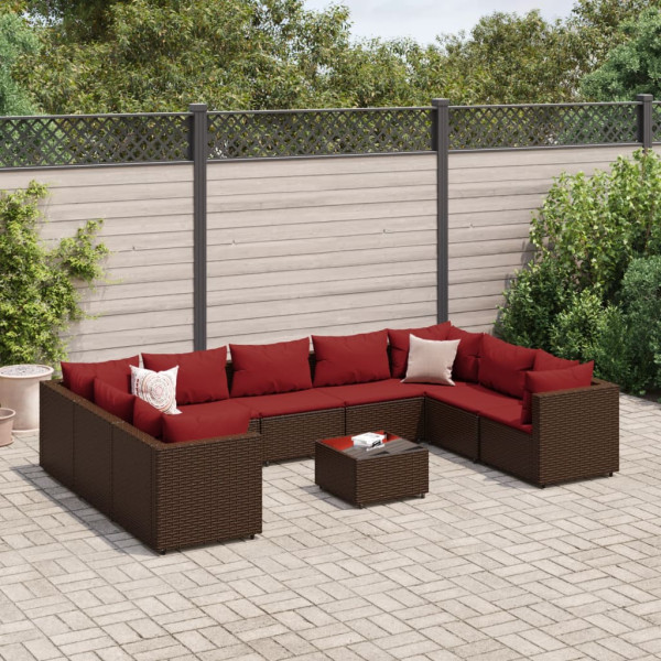 Conjunto de móveis de jardim 10 pcs e almofadas de rattan marrom D