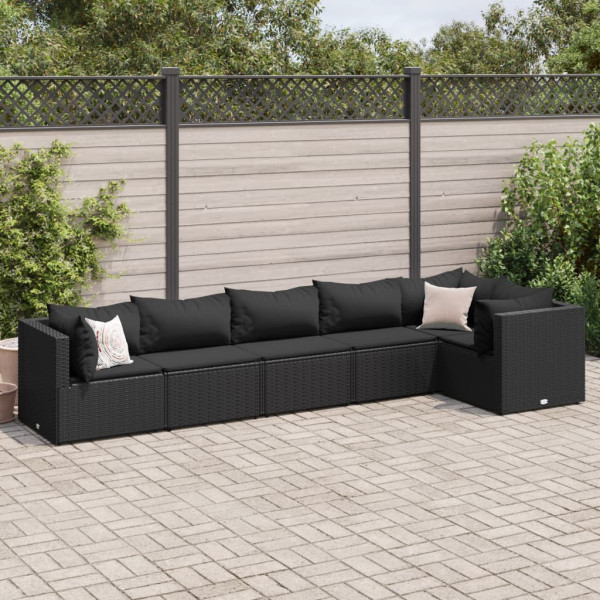 Conjunto de móveis de jardim 6 peças e almofadas de rattan sintético preto D