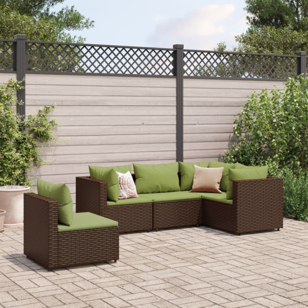 Conjunto de móveis de jardim 5 peças e almofadas de rattan marrom D