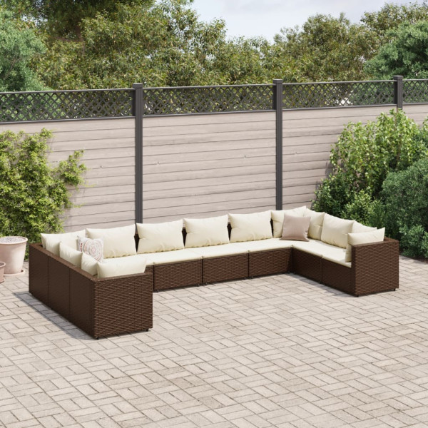 Conjunto de móveis de jardim 10 pcs e almofadas de rattan marrom D