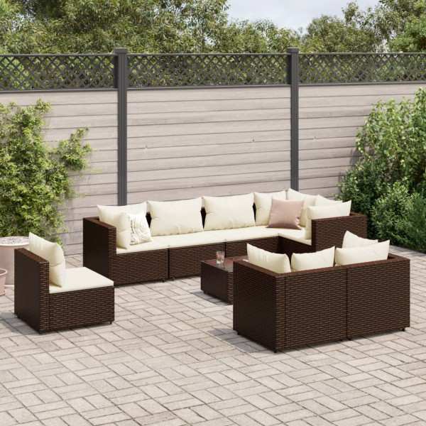 Conjunto de móveis de jardim 9 peças e almofadas de rattan marrom D