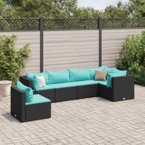 Set muebles de jardín 6 piezas y cojines ratán sintético negro D