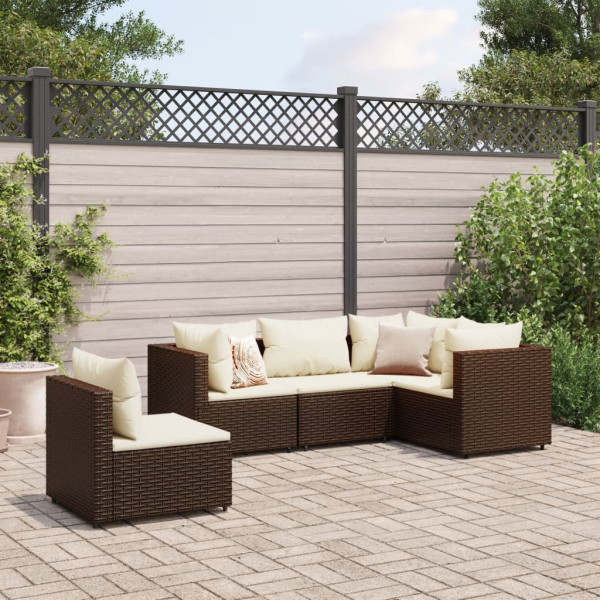 Conjunto de móveis de jardim 5 peças e almofadas de rattan marrom D