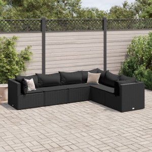 Set muebles de jardín 6 piezas y cojines ratán sintético negro D