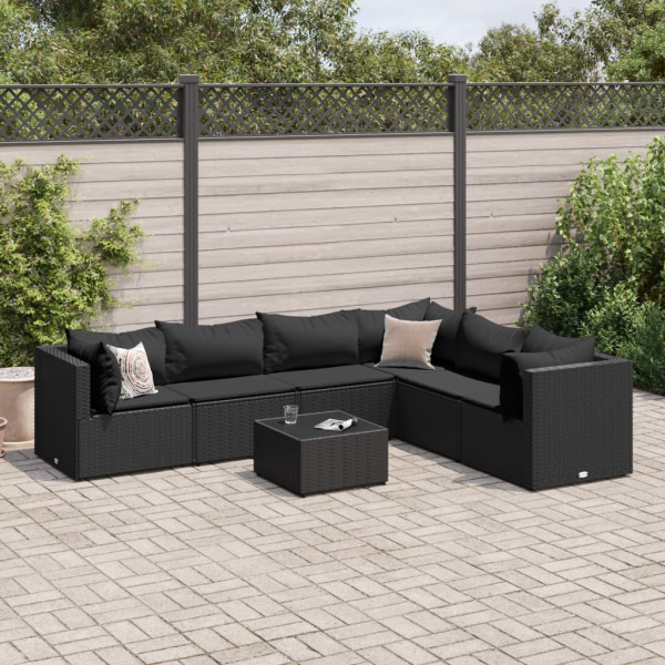 Conjunto de móveis de jardim e almofadas 7 pcs preto sintético rattan D