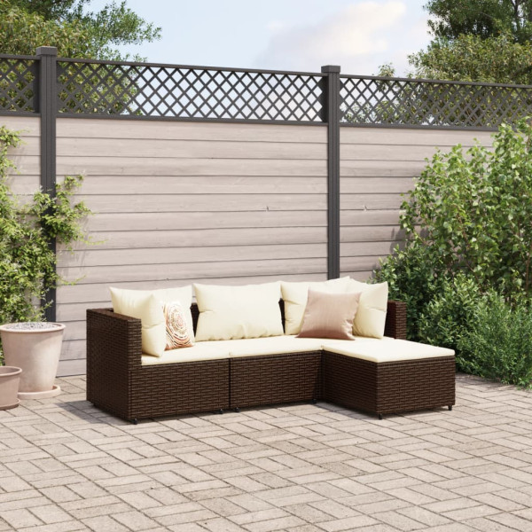 Conjunto de móveis de jardim 4 peças e almofadas de rattan sintético marrom D