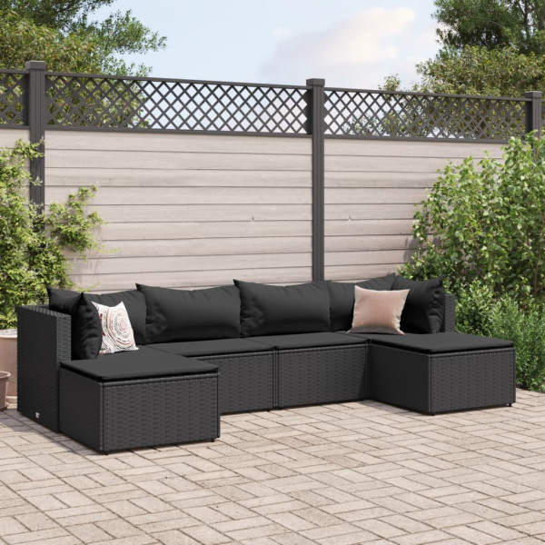 Set muebles de jardín 6 piezas y cojines ratán sintético negro D