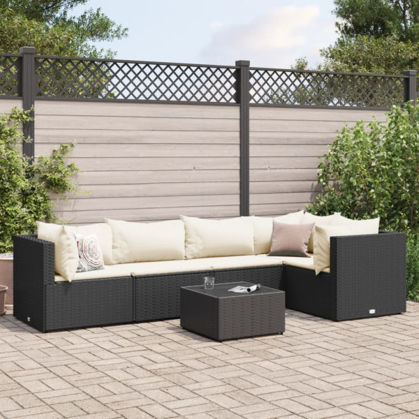 Set muebles de jardín 6 piezas y cojines ratán sintético negro D