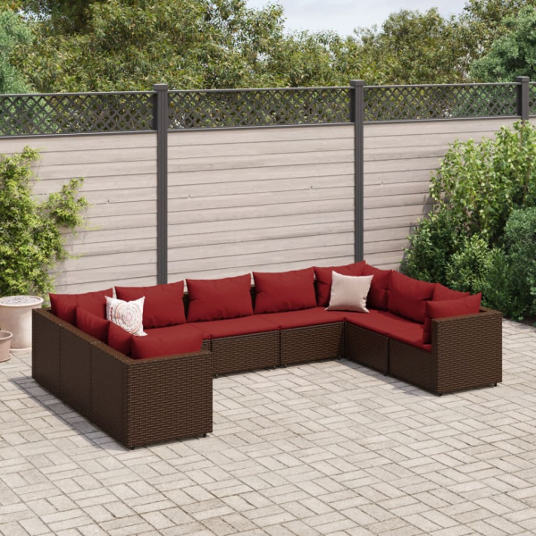 Conjunto de móveis de jardim 9 peças e almofadas de rattan marrom D