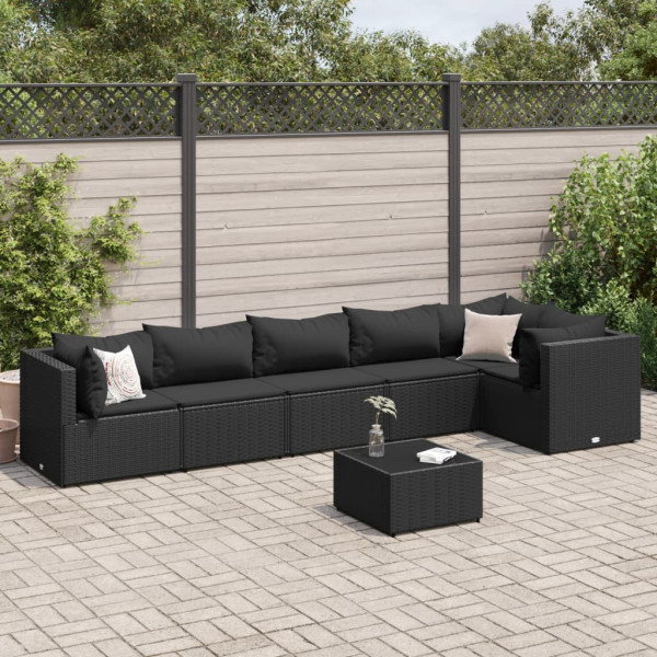 Conjunto de móveis de jardim e almofadas 7 pcs preto sintético rattan D