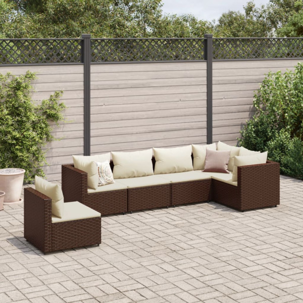 Conjunto de móveis de jardim 6 peças e almofadas de rattan marrom D