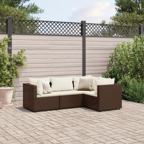 Conjunto de móveis de jardim 4 peças e almofadas de rattan sintético marrom D