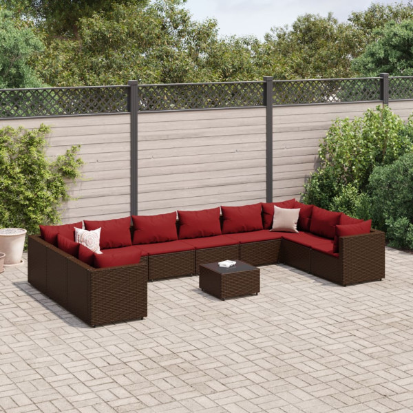 Conjunto de móveis de jardim 11 pcs marrom almofadas de rattan sintético D