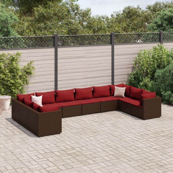 Conjunto de móveis de jardim 10 pcs e almofadas de rattan marrom D