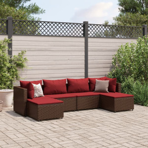 Set muebles de jardín 6 piezas y cojines ratán sintético marrón D