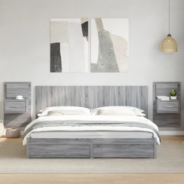 Cabecero cama con mesitas madera ingeniería gris Sonoma 200 cm D