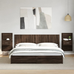 Cabecero cama con mesitas madera ingeniería marrón roble 200 cm D